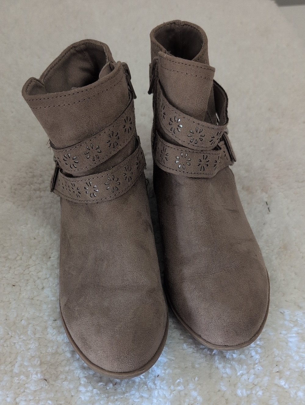 SO Girls' Taupe Brown Ankle Boots with Decorative Straps